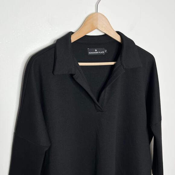 Tuckernuck Pomander Place Womens Easy Polo Swing Sweatshirt XS/S Black V Neck - Picture 6 of 12